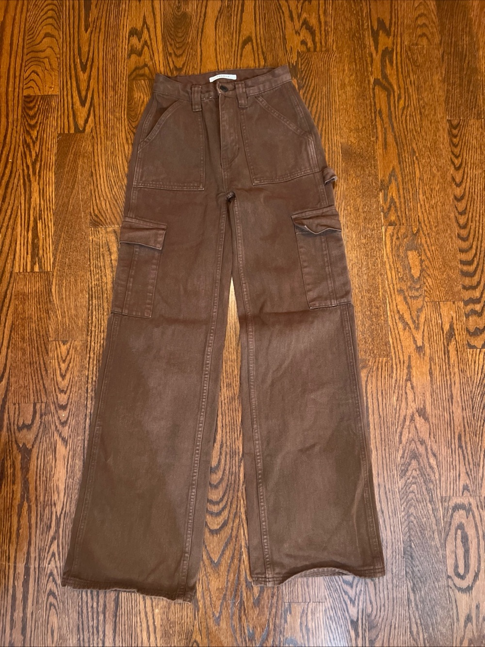 PacSun Women’s Brown Ultra High Rise Flared Carpenter Pants 100% Cotton Size 23